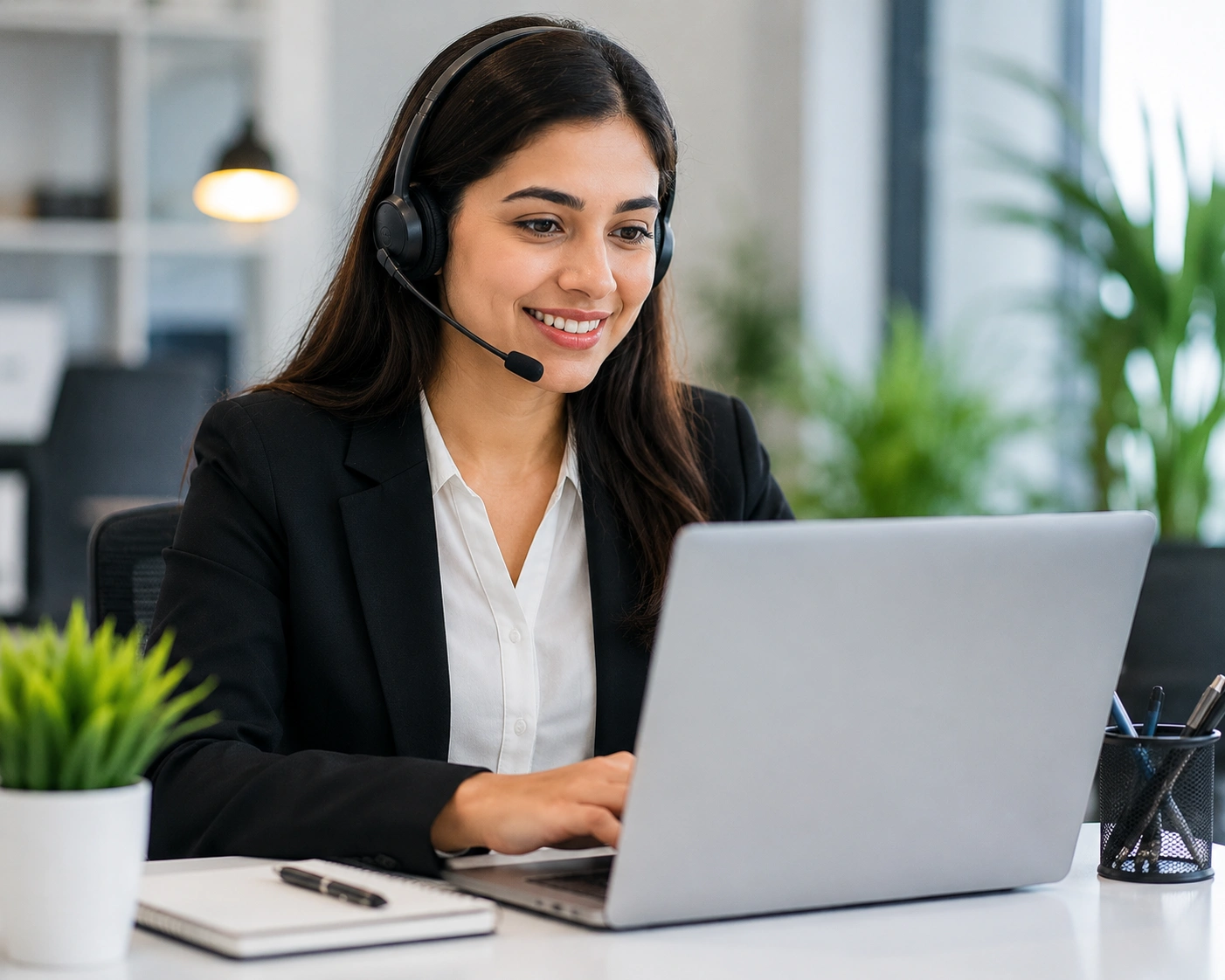 NextGenAssist online customer support executive assisting customers through a laptop with a professional headset