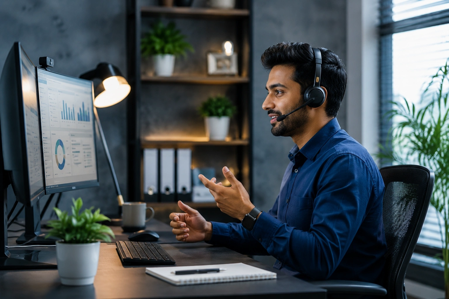 NextGenAssist professional customer support agent providing technical assistance in a modern office